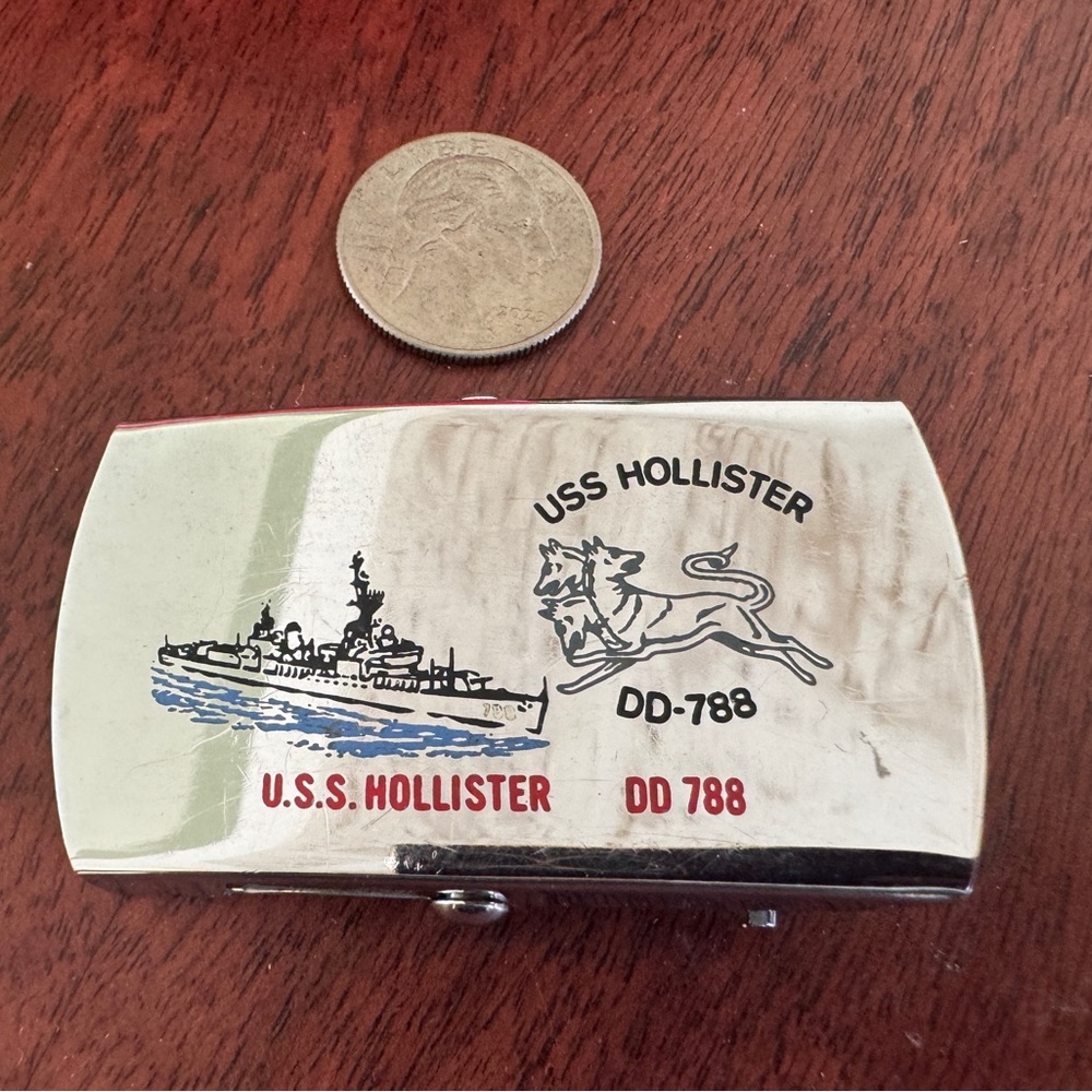 U.S.S. Hollister Silver Belt Buckle DD 788 Naval WWII